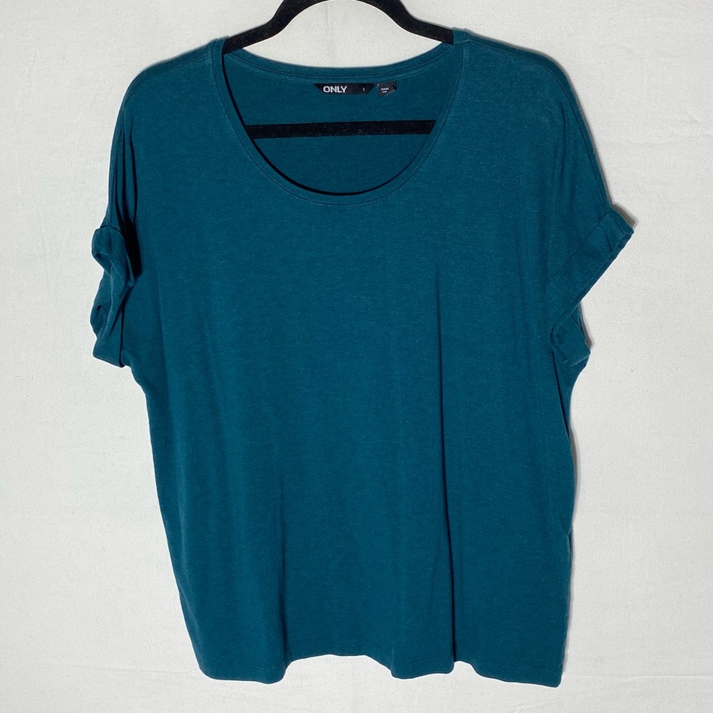 ONLY Teal Short Sleeve Scoop Neck Casual Top L